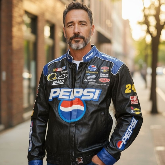 Vtg Jeff Gordon by Jeff Hamilton Pepsi Genuine Leather Jacket - Picture 9 of 10